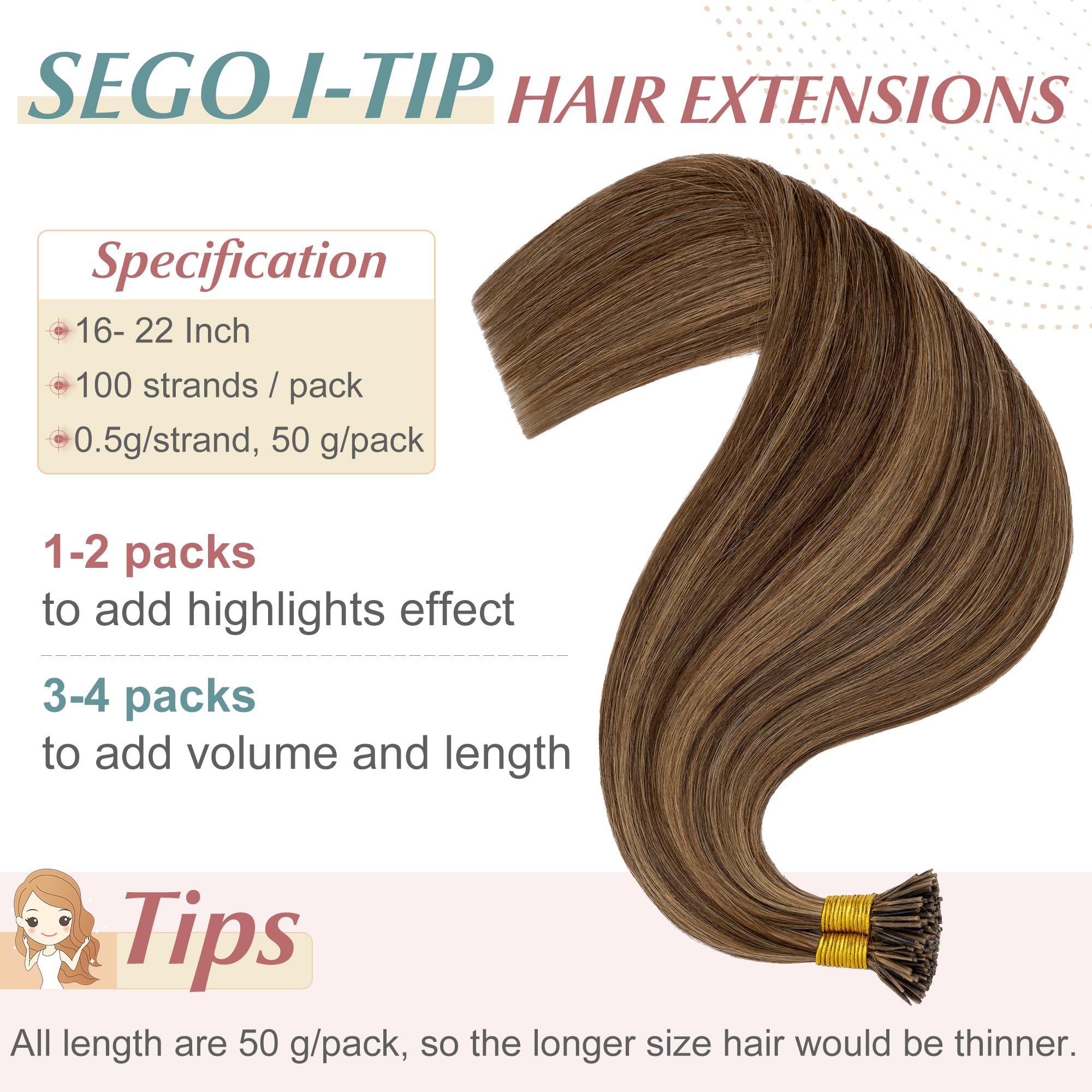 SEGO SEGO I Tip Fusion Hair Extensions Real Human Hair Keratin Pre Bonded MicroBeads Tip Hair Balayage Natural Silky Straight Extensions 100 Strands 50g/Pack -22 Inch Medium Brown&Dark Blonde
