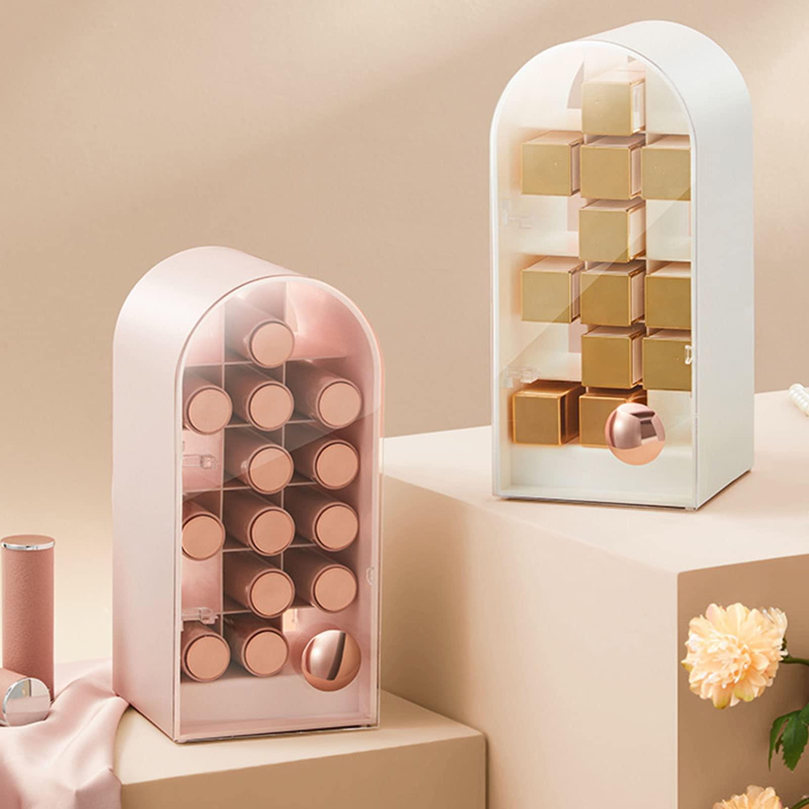 XANHOY XANHOY Cosmetic Organizer Storage Lipstick Organizer With Lid Dustproof Waterproof Lipsticks Dresser Holder Box For Case Counte Acrylic Lipstick Holder With Lid, White