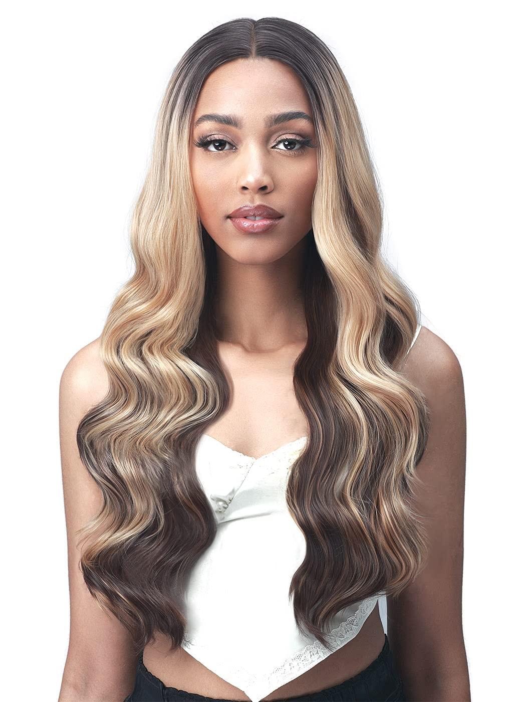 BOBBI BOSS Bobbi Boss Long Curly Synthetic Hair Wigs, 5 inch Lace Front Wig - MLF554 ROSEWOOD, Hand Tied Deep Part Lace Front Wigs with Natural Baby Hair, High Heat Resistant wigs (TC1B/BUR, Natural Black, Highlight Burgundy)