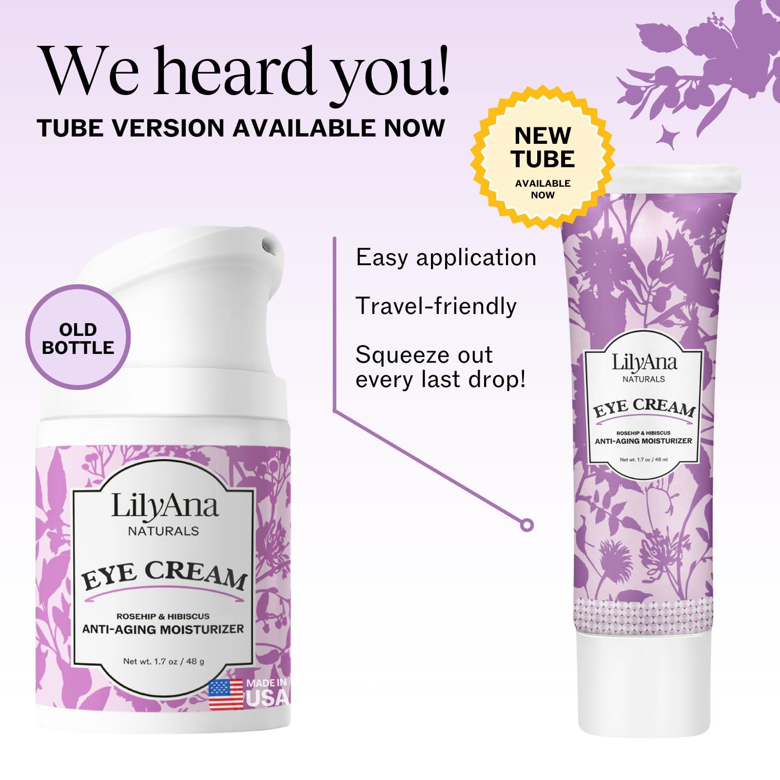 LilyAna Naturals LilyAna Naturals Eye Cream - Eye Cream for Dark Circles and Puffiness, Under Eye Cream, Anti Aging Eye Cream Reduce Fine Lines and Wrinkles (1.7 Ounce, Rosehip and Hibiscus (Tube))