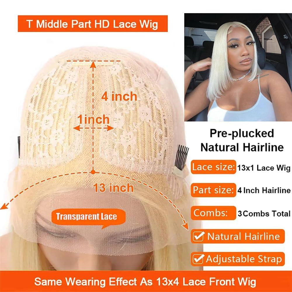 Byluxurious Byluxurious 60# Grey Platinum Blonde Wig Human Hair for White Pre Plucked HD Transparent Short Bob Wigs Human Hair Silver Ash White Lace front Wig For Women T Part Brazilian Hair 12 Inch 150 Density