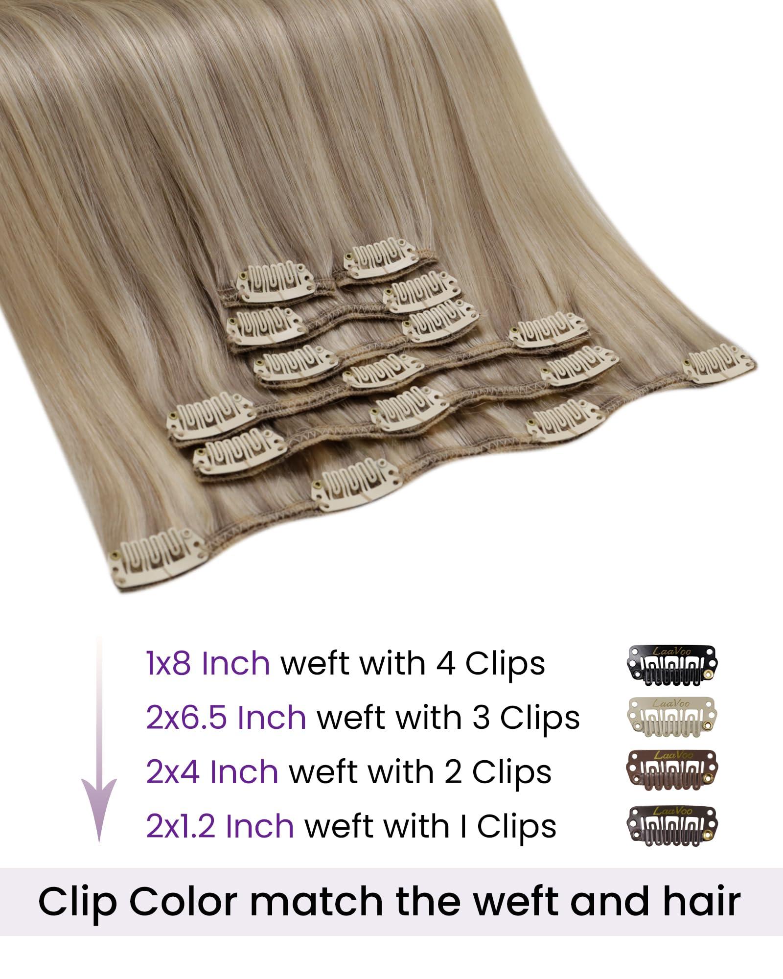 LaaVoo LaaVoo Human Hair Clip in Extensions Dark Ash Blonde Highlighted Light Blonde Clip in Hair Extensions Real Human Hair Highlight Blonde Clip in Hair Extensions Full Head 24 Inch 120g 7pcs