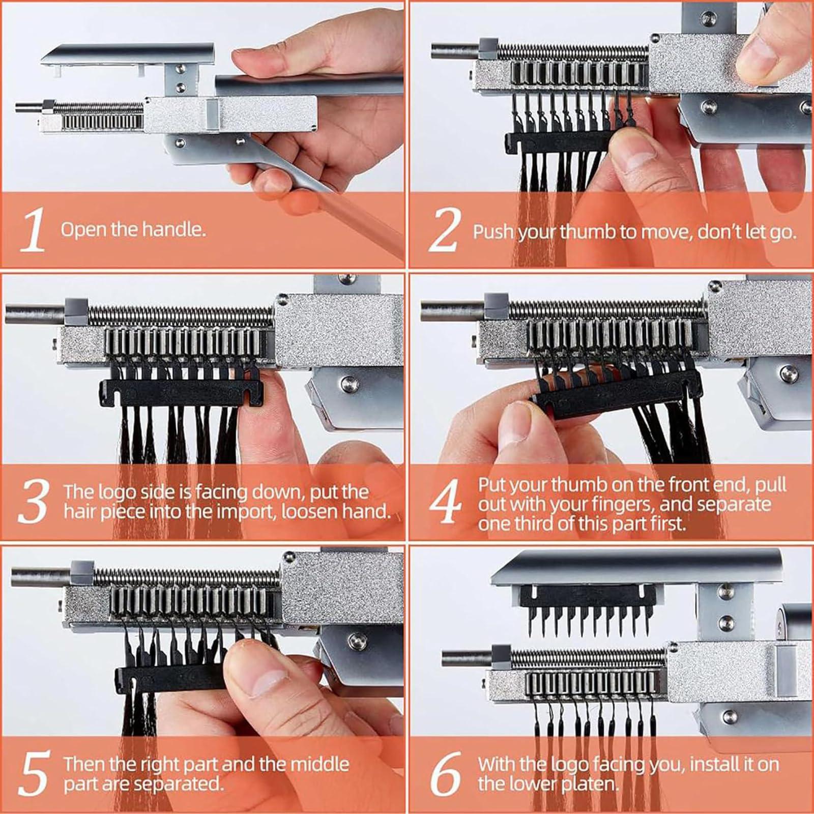 ZXSYYDS Hair Extensions Machine Kit,First Generation Of 6D Hair Extension Machine Silver Version/10-Pin Hair Extension Gun For Salons Human Hair, Easy To Use