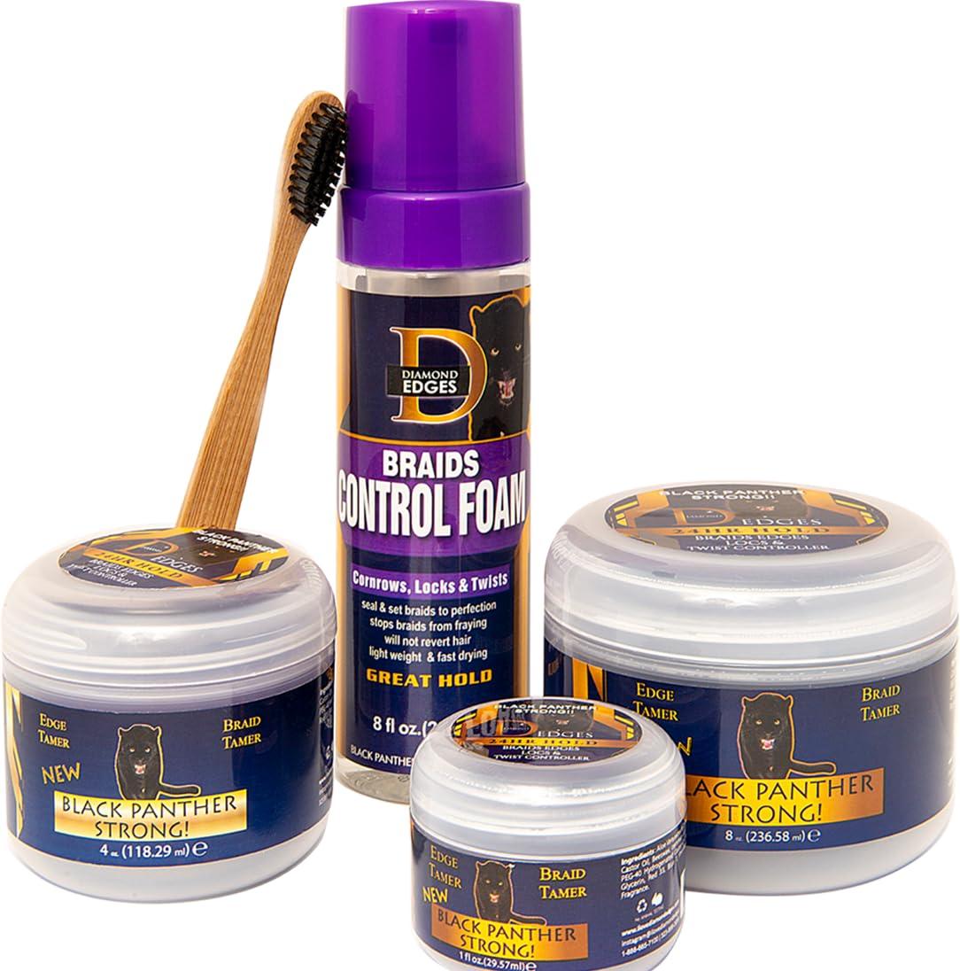 black panther strong diamond edges DIAMOND EDGES BLACK PANTHER STRONG - Edge Control & Styling Gel, 24 Hour Hold w/No Flakes, Ideal for Curly Hair (4oz (Pack of 1))