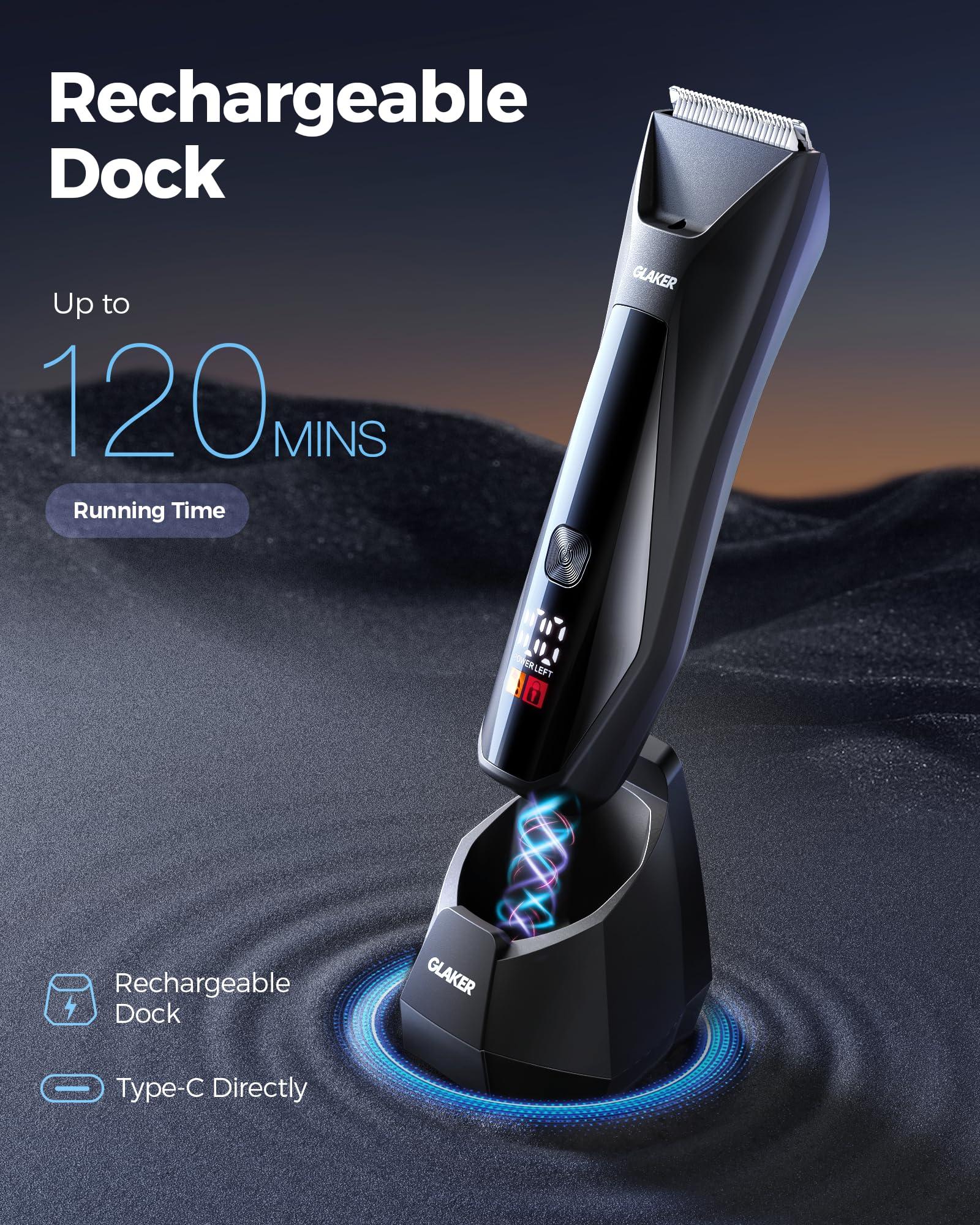 GLAKER GLAKER Ball Trimmer Men, 2-in-1 Body Shaver Pubic Hair Trimmer for Men Manscape Groin Trimmer Body Hair Trimmer Ball Shaver Body Groomer Dual-Head Ceramic Trimmer & Foil Blades IPX7 Waterproof (Black)