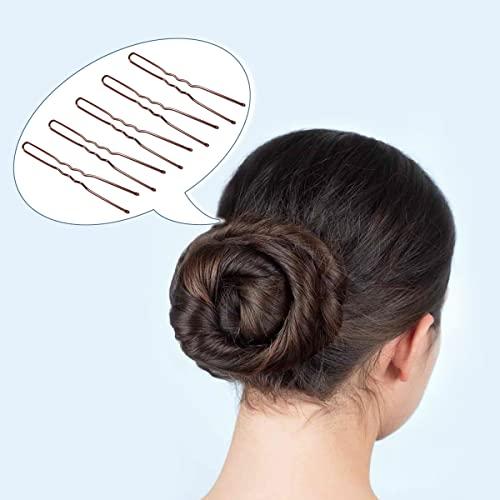 Tenalleys 100 PCS Invisible Wave Hairgrip U Shaped Hair Pins Kit Large Heavy Duty Crinkled Hair Pins for Women and Ballet Bun with Box (2.4 in, Brown )
