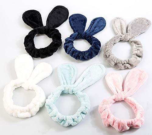 BesYouSel 9 Pieces Spa Headbands Adjustable Coral Fleece Hair Band Bunny Ears Soft Towel Hair Band Makeup Head Band Coral Fleece Head Wrap for Women Girls Washing Face Shower Sports(Blue, Black and White)