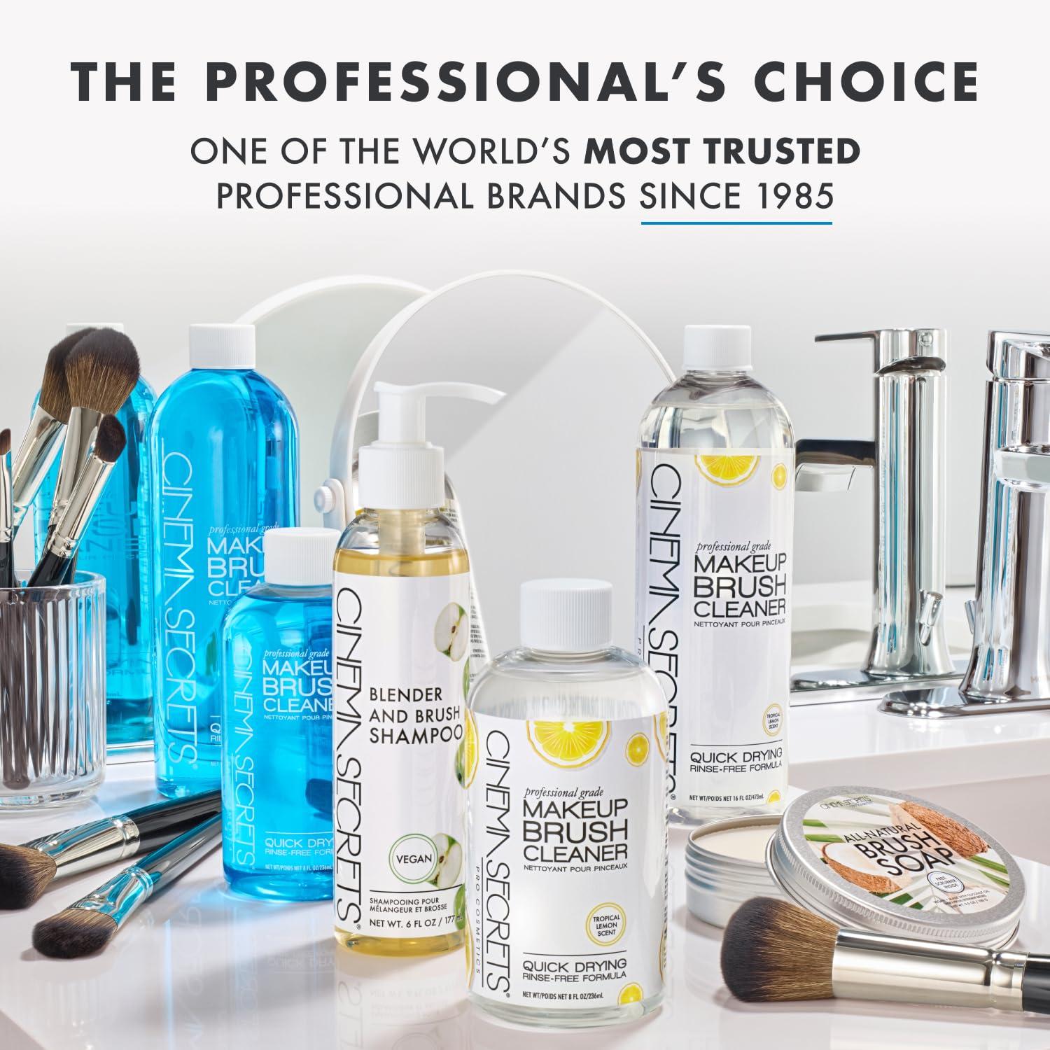 CINEMA SECRETS Cinema Secrets Original Makeup Brush Cleaner Solution & Spray Combo - Professional Cleanser for Makeup Brushes - Quick-Drying & Rinse-Free - Removes Built-Up Make Up - Vanilla (16 fl oz & 2 fl oz)