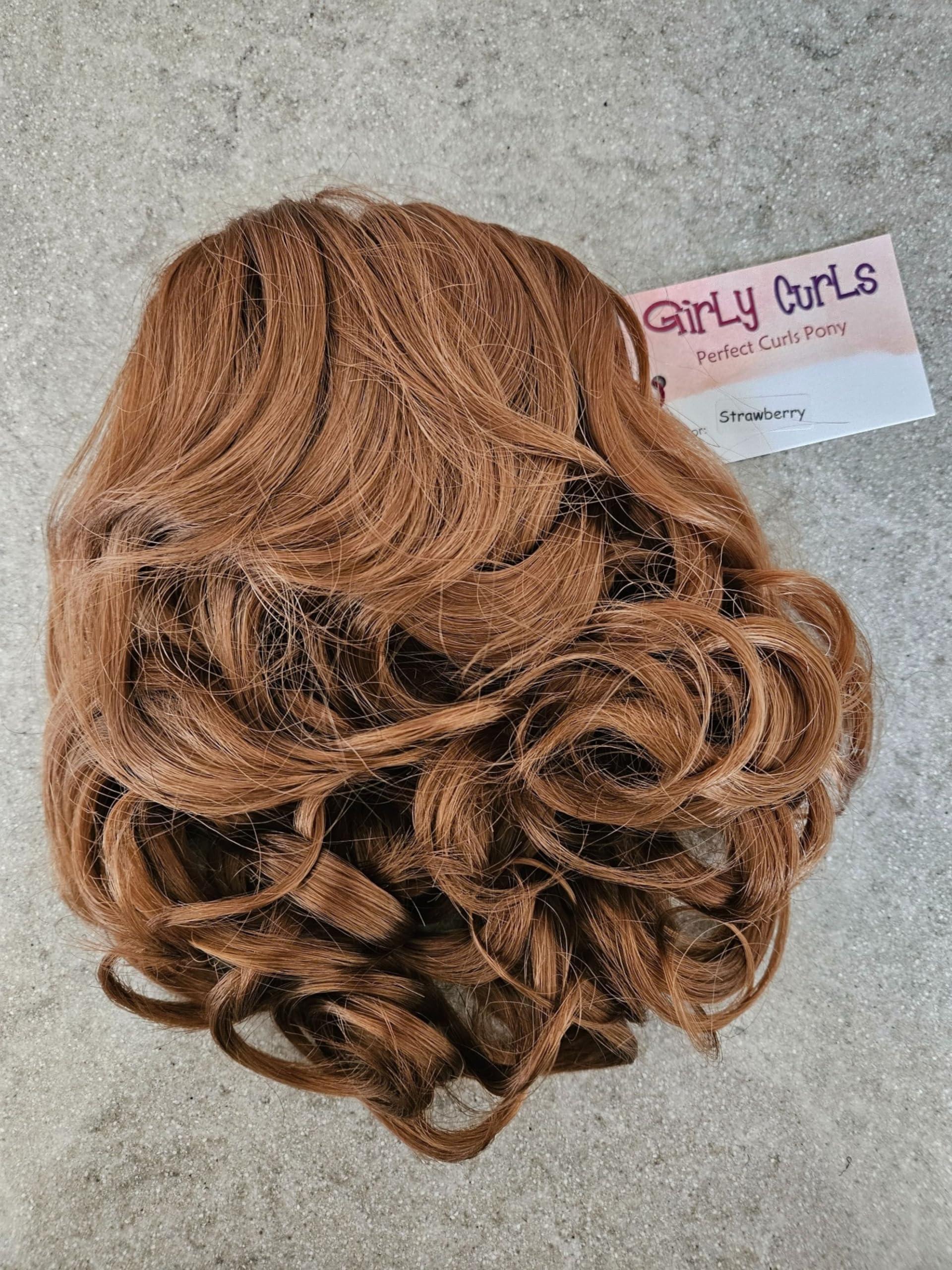Girly Curls Perfect Curls Cheerleader Hairpiece, 14 inch Curly Ponytail Hairpiece for Young Girls (Strawberry)