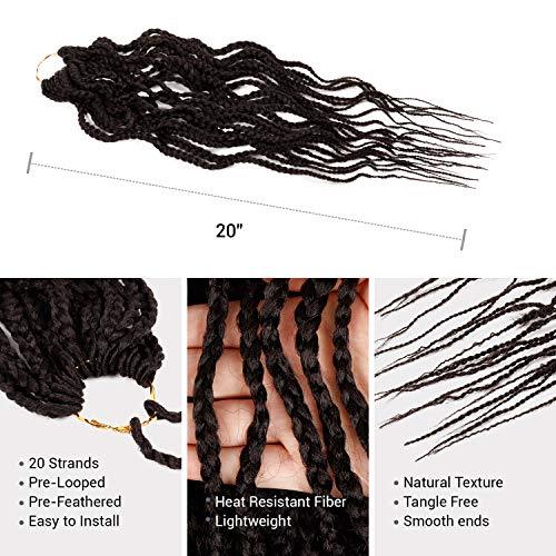 AU-THEN-TIC 20 Inch AU-THEN-TIC Wavy Box Braid Crochet Hair Goddess Box Braids Crochet Hair Crochet Box Braids Pre Stretched Synthetic Hair Extensions (20 Inch (Pack of 4), 2-Dark Brown)
