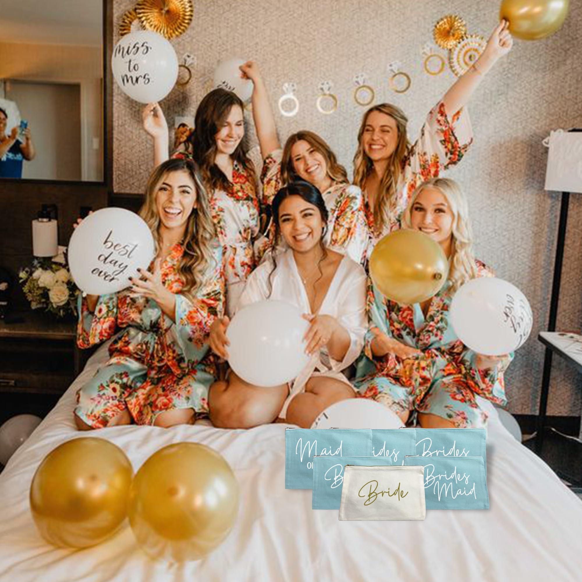 LADY&HOME LADY&HOME 6 Pcs Bridesmaid Makeup Bag Wedding Party Cosmetic Bag Bridesmaid Proposal Gifts for Bridal Shower,Wedding,Bachelorette (Turquoise Bridesmaid)