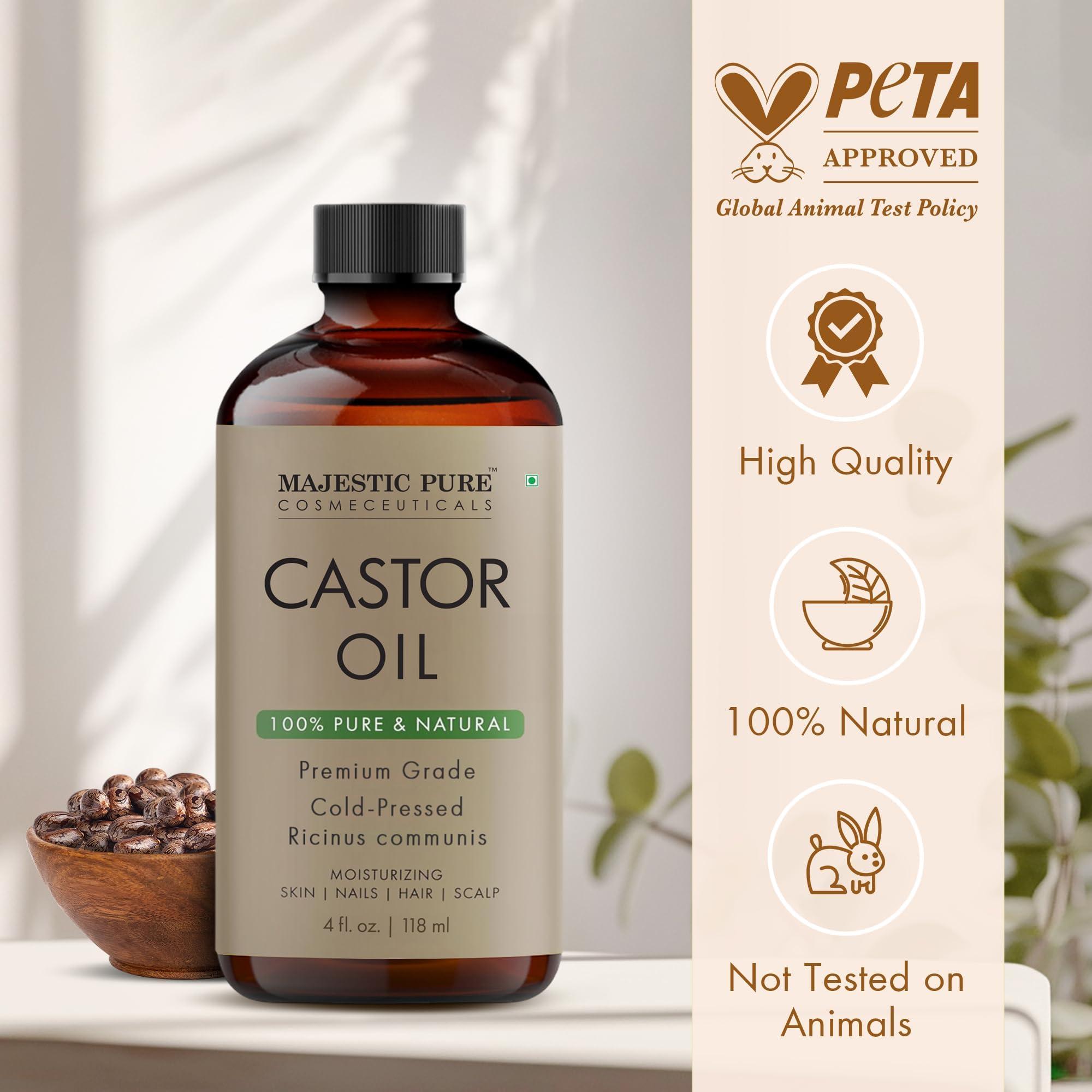 MAJESTIC PURE Majestic Pure USDA Organic Castor Oil | Hexane Free & 100% Pure | Cold Pressed | Stimulate Growth for Hair, Eyelashes, Eyebrows, Nails | Moisturizing & Nourishing | Body, Hair & Carrier Oil | 4 Fl Oz