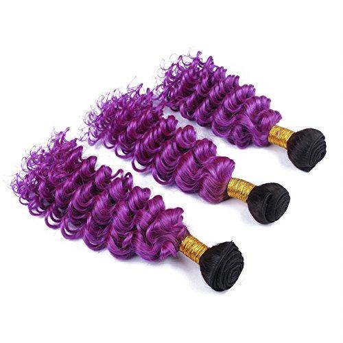 Tony beauty hair Tony Beauty Hair Dark Root Purple Ombre Virgin Brazilian Human Hair Bundle Deals Deep Wave 3Pcs Lot #1B/Purple Ombre Brazilian Virgin Hair Wefts Wavy Human Hair Extensions (10 10 10)
