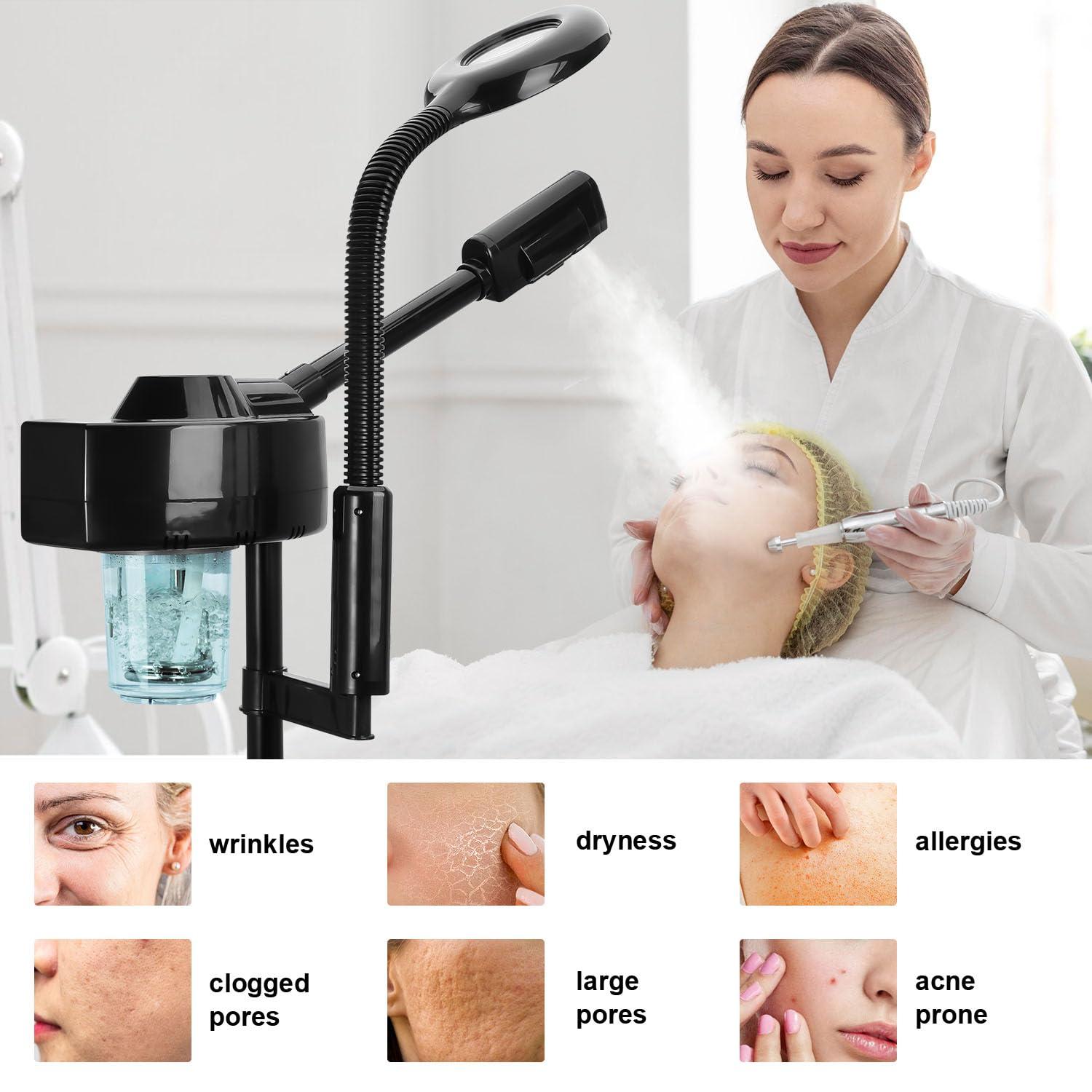 FLOLXNB FLOLXNB 2 in 1 Facial Steamer Professional Ionic Face Steamer with 5X Magnifying Lamp&Adjustable Hot Mist Nozzle, Esthetician Facial Steamer Salon Spa Beauty Skin Care Equipment