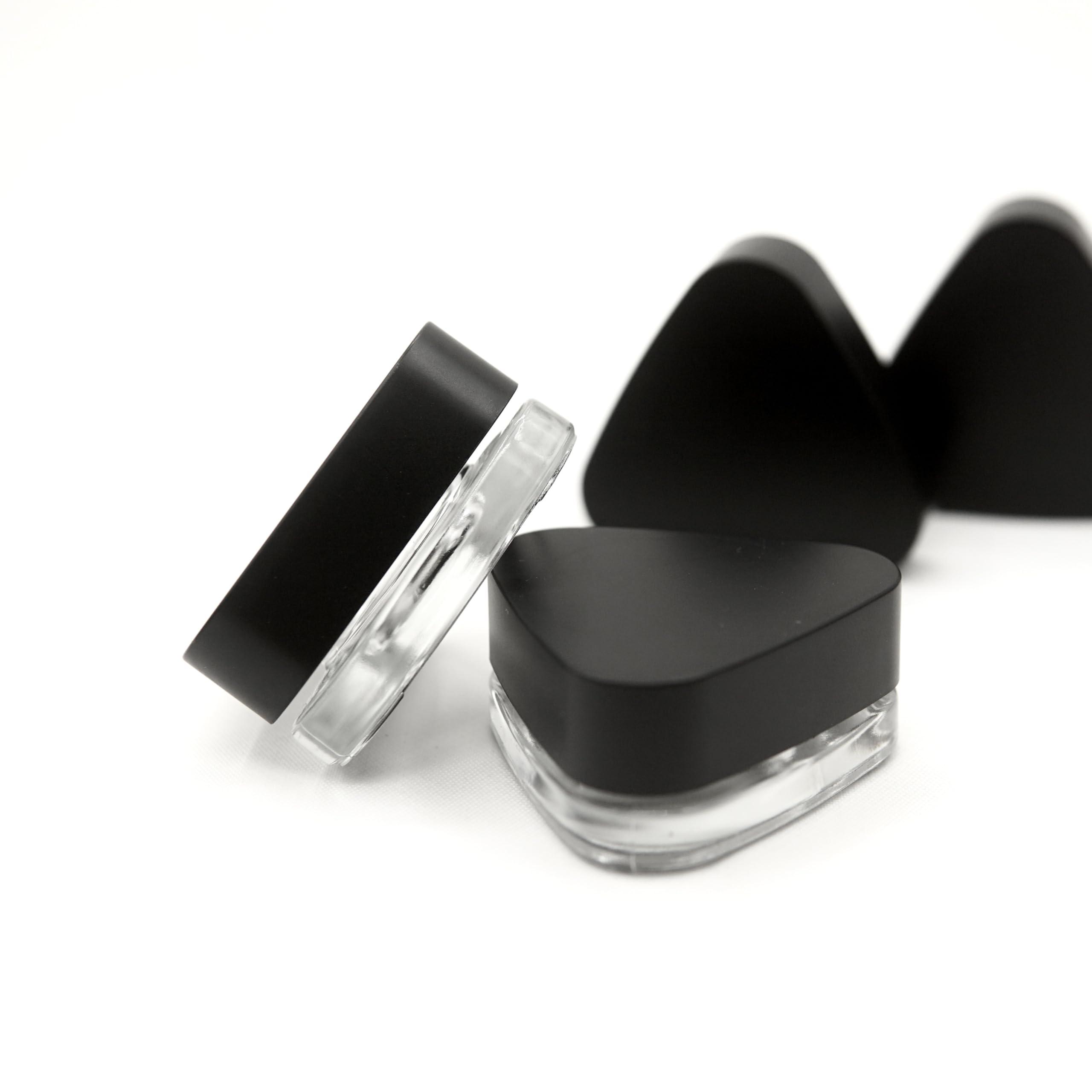 CannaAroma Child Proof 5ml Triangle Jar Glass Containers (60 Pack) - Triangle Jars (Black Lid)