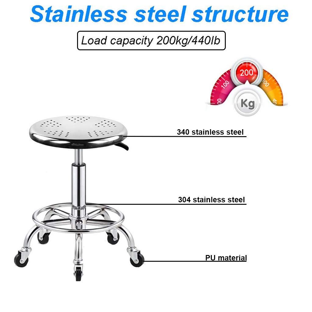 GXFC Shop Stool with casters, Load-Bearing 440 Ib,Heavy Duty Adjustable Height Stainless Steel Structure Work Shop Stool Round Cushion, Salon Rolling Stool Swivel Chair On 5 Wheels