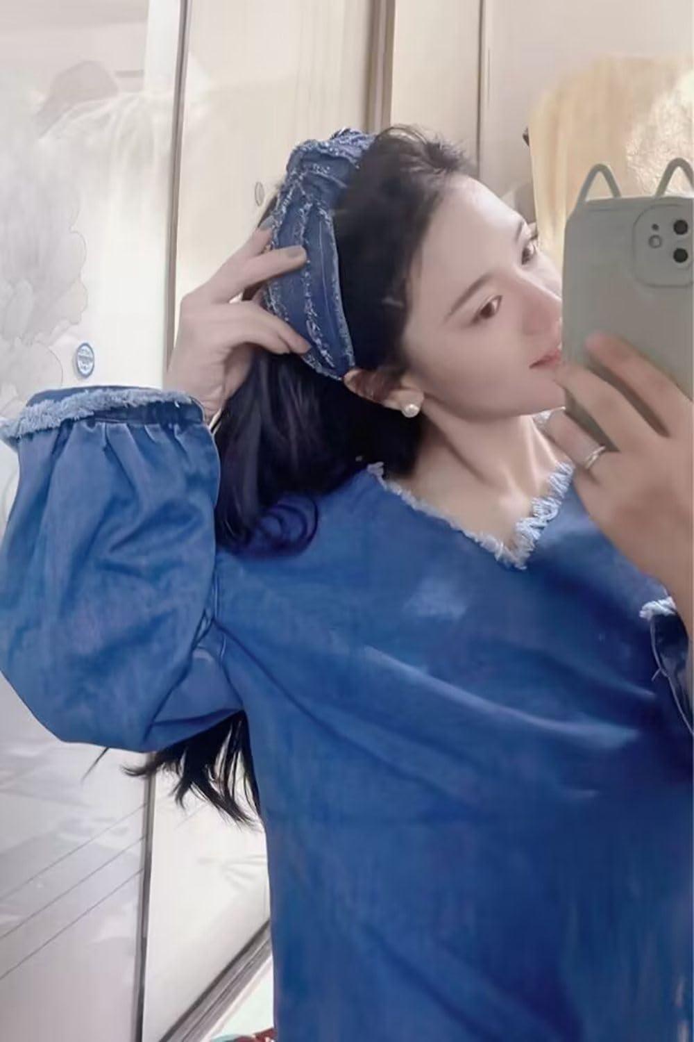 Xiaocao8 Xiaocao8 2/3 pcs Jean Denim Headbands for Women and Girls Knot Hair Bands Cloth Knotted Blue Headbands, Fashion Headwear for Women, Mujer Hair Accessories (3pcs)