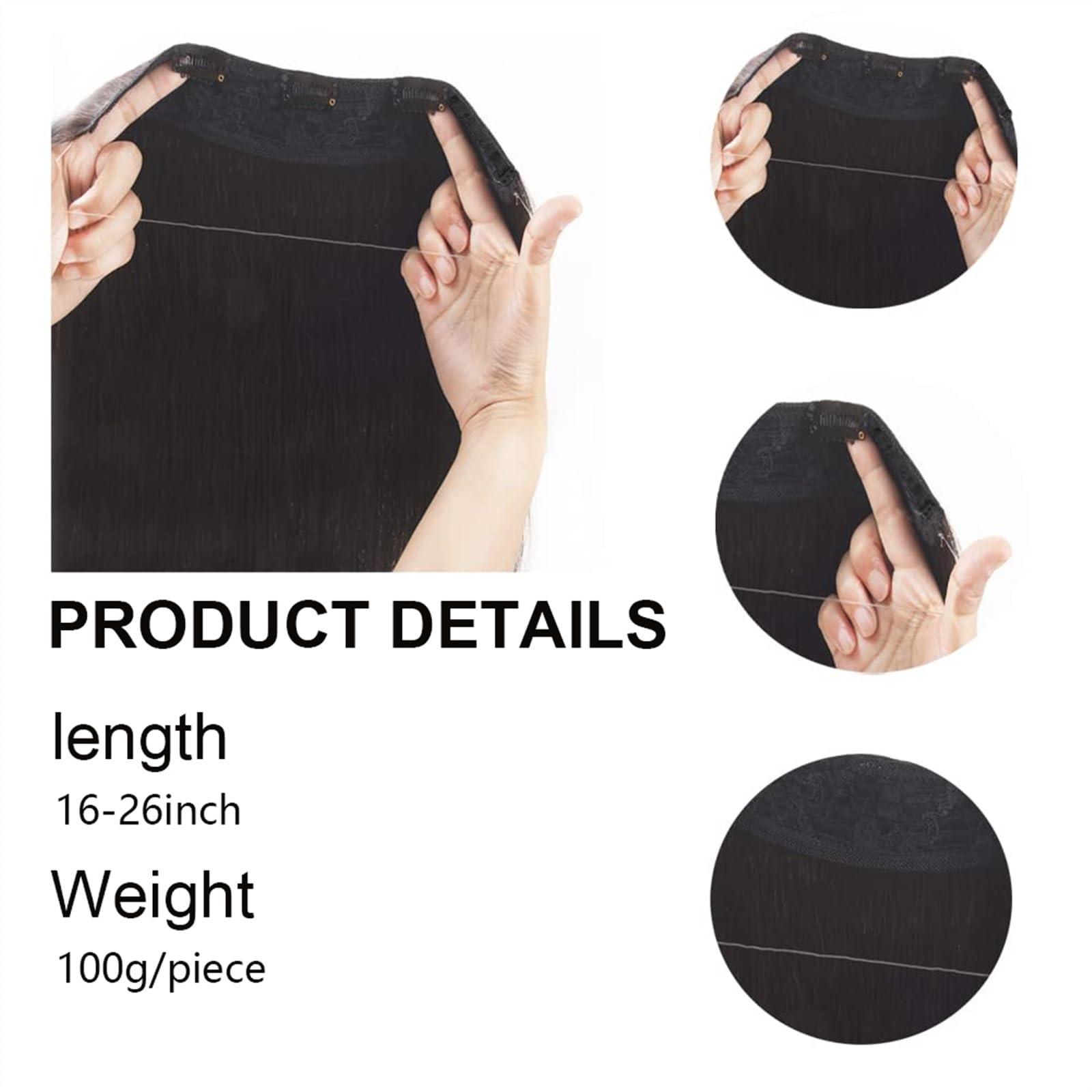 YUXING1205 Hair Extensions Wire Hair Extensions Real Human Hair, Wire Hair #1B Silky Straight Human Hair Extensions One Piece Wire Hair Extensions with 5 Clips with Fish Line Hair Extensions Clip in ( Color : 1B