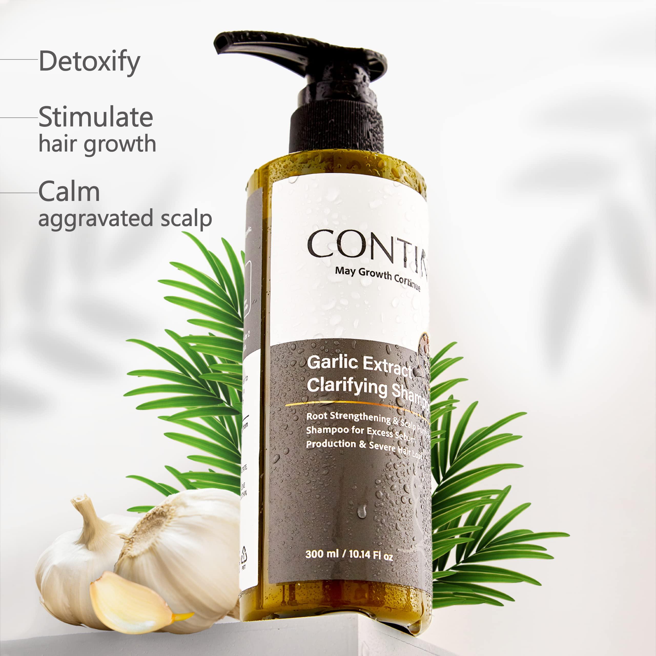 CONTIN CONTIN Garlic Shampoo for Oily Sensitive Hair, Natural Scalp Treatment for Hair Loss and Hair Growth, Anti-Thinning and Anti-Dandruff for Thicker Fuller Hair, Follicle Clarifying, Roots Strengthening, Unscented Hair Care Products for Men and Women, 1
