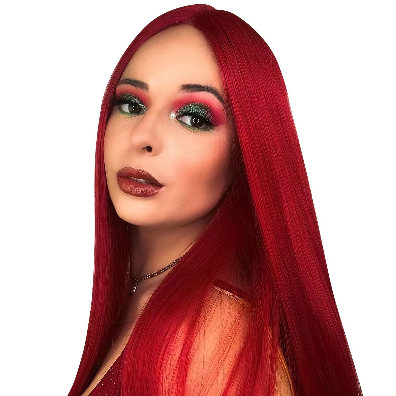 SSSNIVIA SSSNIVIA Red Wig Synthetic Lace Front Wig Ready to Wear Glueless Wig Pre Plucked 13x4 HD Lace Front Wigs Long Straight Red Wigs for Women Natural Looking 22inch