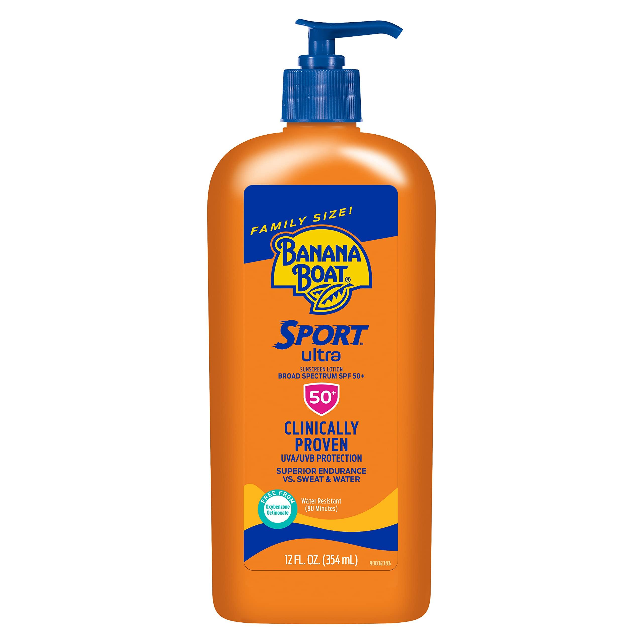 Banana Boat Banana Boat Sport Sunscreen Lotion, SPF 50 & 30, Oxybenzone Free, 12oz & 8oz, Sport Ultra, Water & Sweat Resistant, Non-Greasy Formula