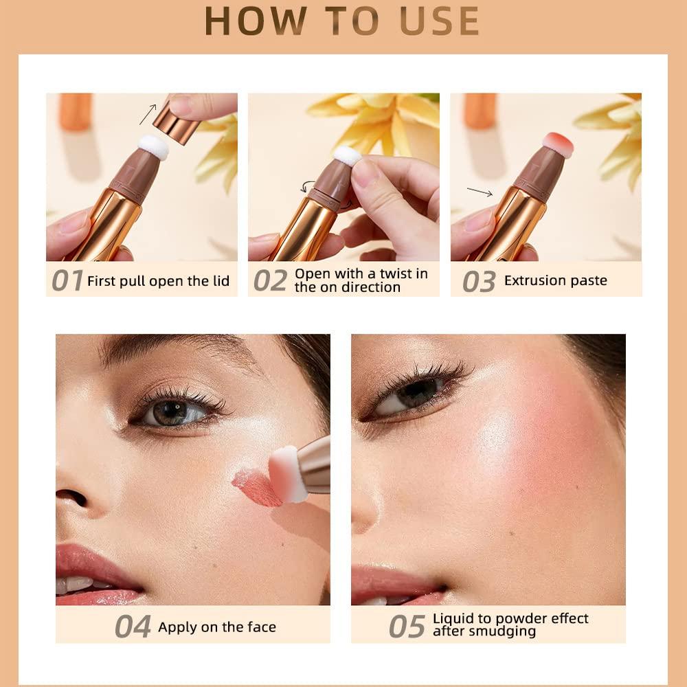 Pyrxgjn Contour Beauty Wand, Liquid Highlighter and Bronzer Stick, Natural Cream Bronzer Stick with Cushion Applicator, Lightweight Blendable Liquid Contour Matte Finish(1# / 2#)