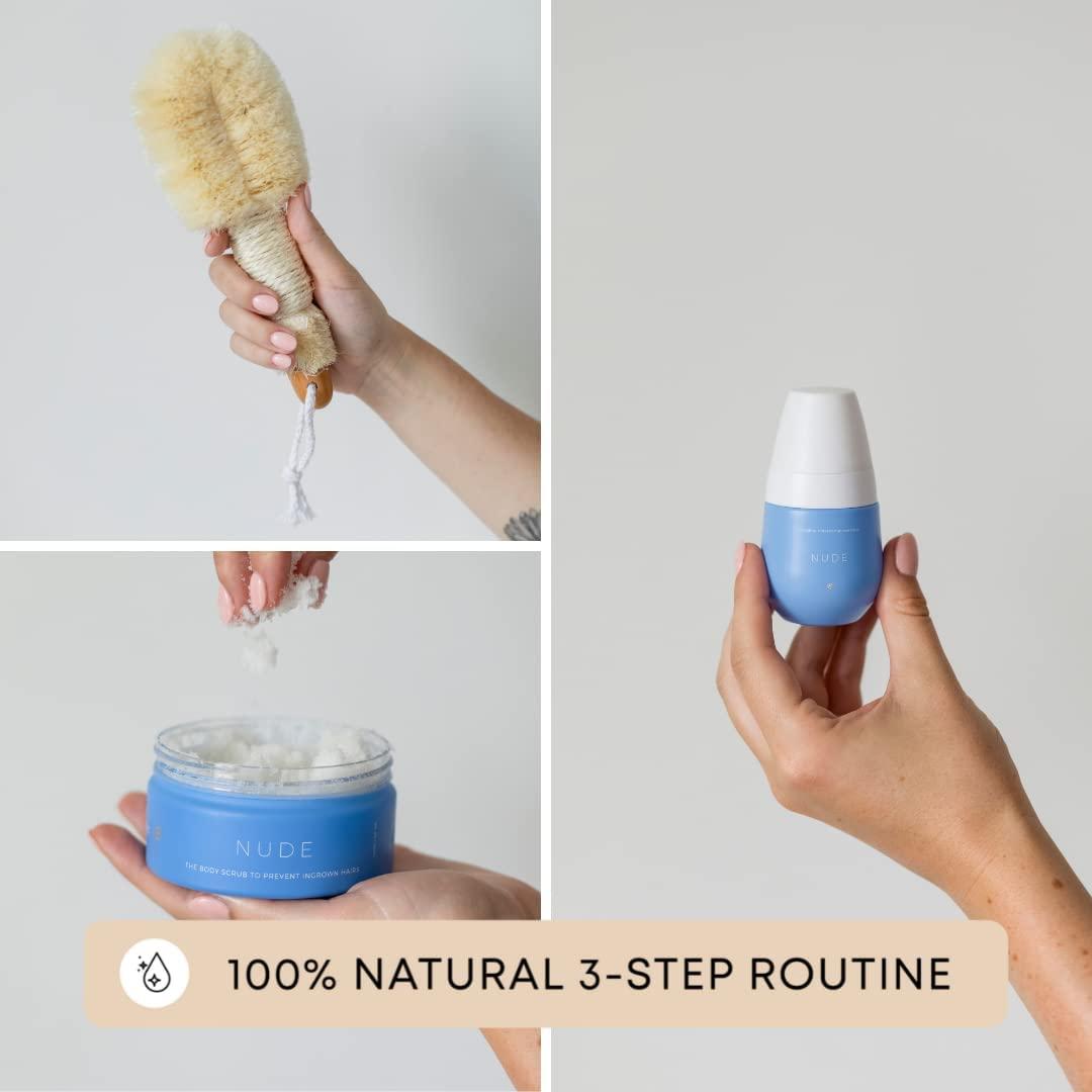 Bushbalm Bushbalm Francesca Trimmer Electric Shaver, 3 Step Routine for Ingrown Hair & Razor Bumps Prevention, Nude Exfoliating Scrub (236 ml), Nude Ingrown Oil (30 ml) and Nordic Dry Brush