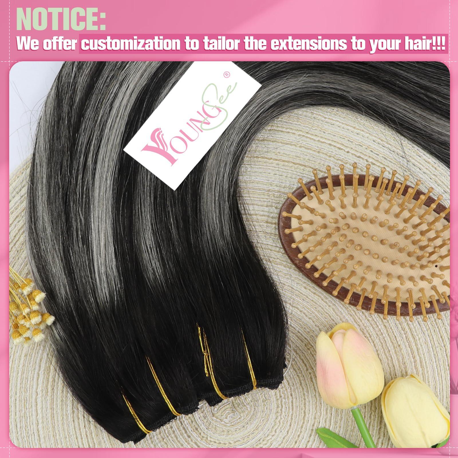 YoungSee YoungSee Wire Human Hair Extensions Ombre Black Wire Real Hair Extensions Black Ombre Silver Balayage Wire Couture Hair Extensions Black Hair Wire Extensions No Damage to Natural Hair 18Inch 80G