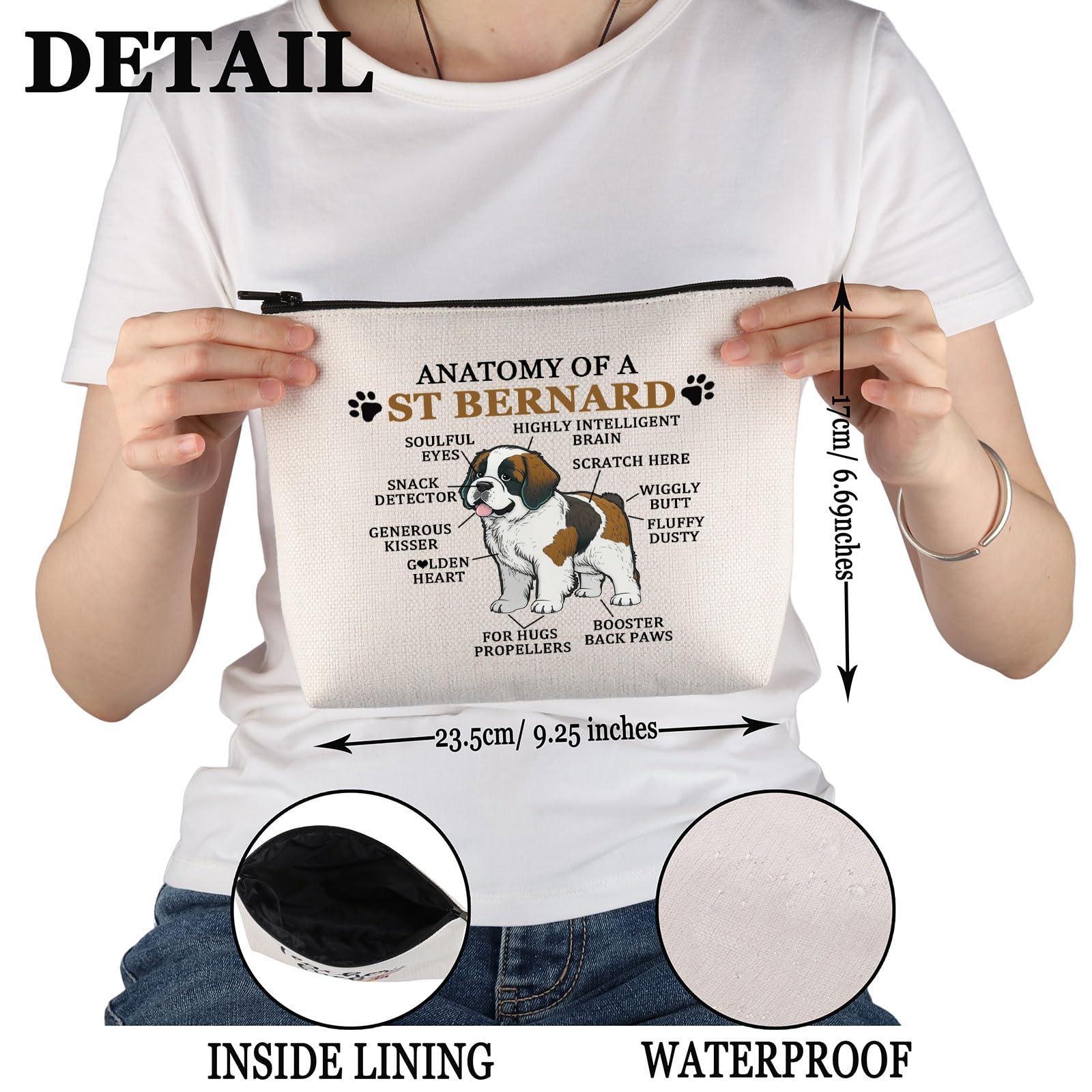 PWHAOO PWHAOO Saint Bernard Lover Gift Anatomy Of A St Bernard Makeup Bag Saint Bernard Owner Cosmetic Bag St Bernard Mom Gift Dog Lover Gift (Anatomy Of A St Bernard M)