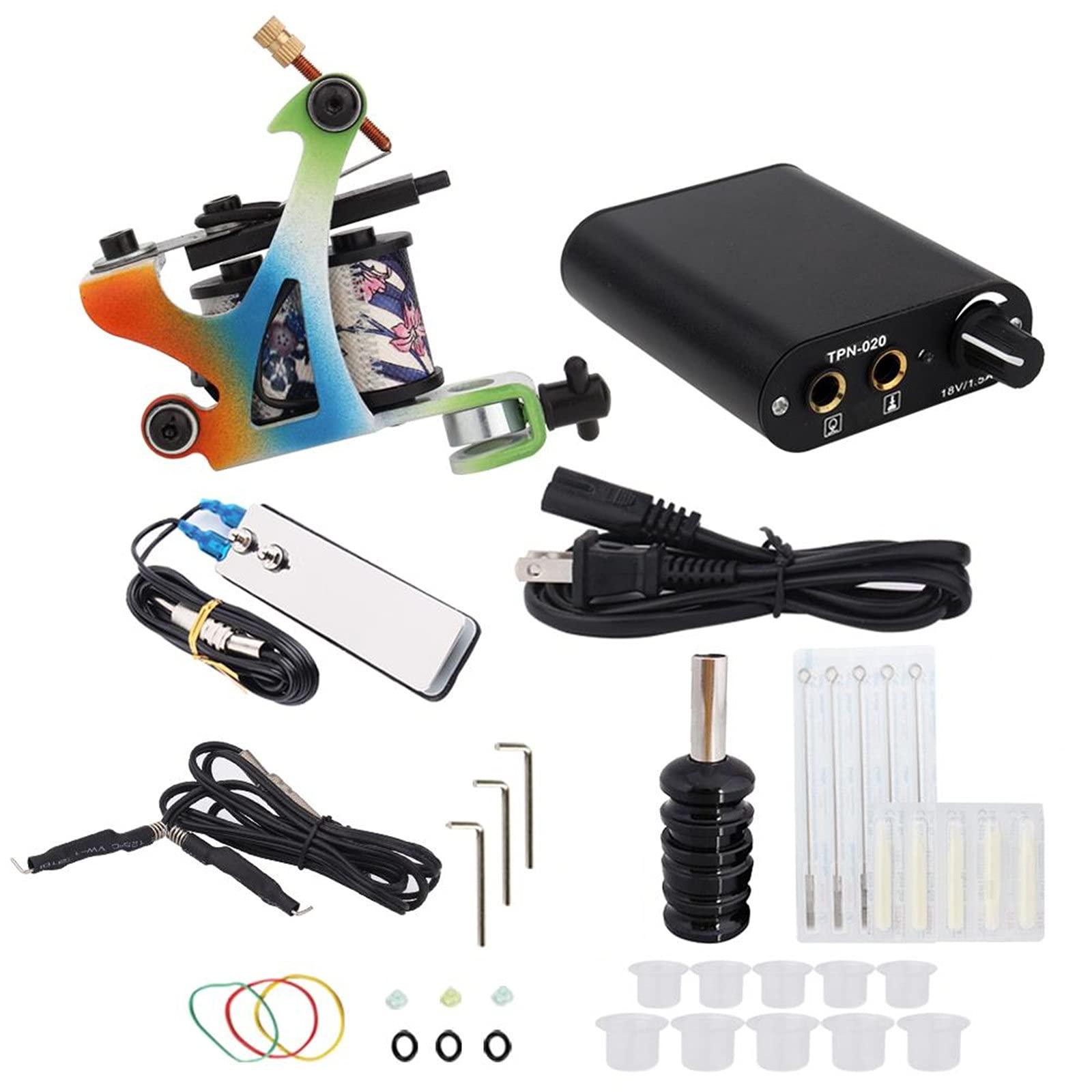 SMax Starter Tattoo Kit 8 Wrap Coil Tattoo Gun Machines Grips Needles Tips Power Supply Tatu Tattoo Supplies,E