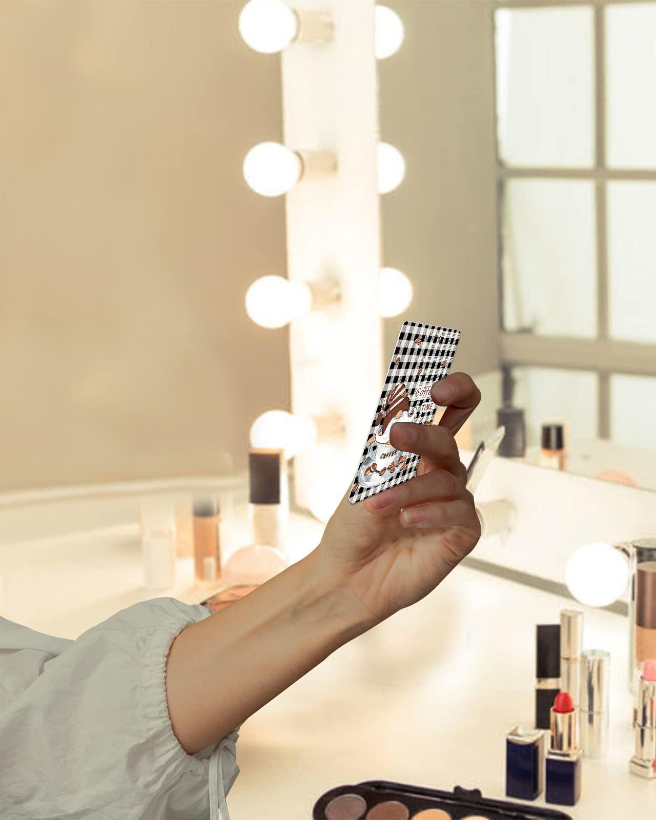 OComster OComster Cute Gnomes Cafe Compact Mirror Bulk 4 Pack Card Mirror, Coffe Bean Black and White Buffalo Plaid Small Compact Mirror for Purse, Rectangular Handheld Pocket Makeup Mirror