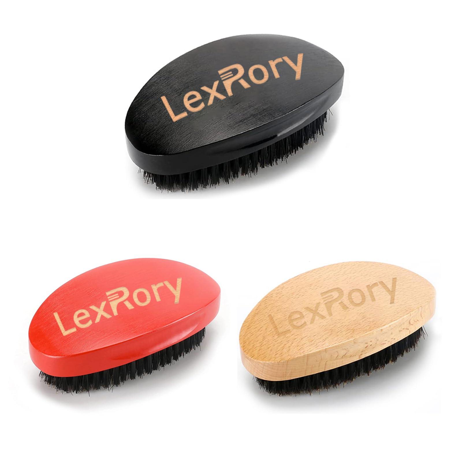 LexRory 360 Curved Wave Brush For Men - Medium Hard Palm Wave Hair Brushes - Made with Beech Mix Nature Boar Bristle Brush For Black Hair (Black)