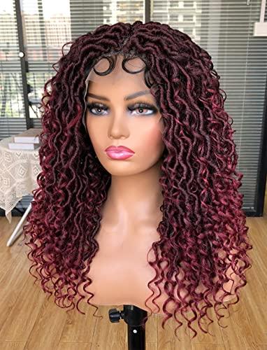 MURAMURA HAIR MURAMURA HAIR Goddess Faux Locs Wigs for Black Women 18Inch Full Lace Curly Synthetic Wigs with Baby Hair Bohemia Locs Twist Crochet Curls Braid Braided Wig(Ombre Red