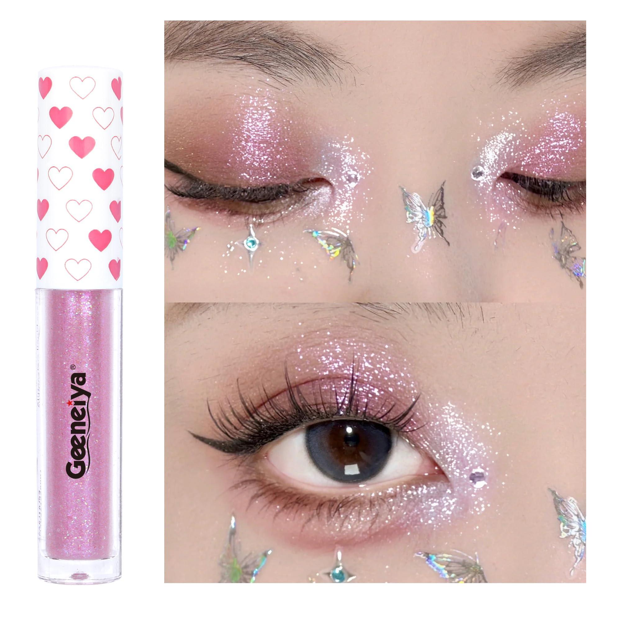 Geeneiya Geeneiya 5Pcs Liquid Glitter Eyeshadow Korean Makeup Eyeliner Bling Under Eye Shadow, Shimmer Eye Make Up Set, Long Lasting, Quick Drying and Pigmented Loose Glitter Glue for Crystals Makeup