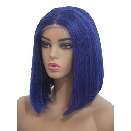 Loviness Biena Loviness Lace Front Human Hair Bob Wigs Short Straight With Baby Hair Blue 180% Density 13x4 Lace Frontal Glueless Pre Plucked Wig for Black Women (12 inches)