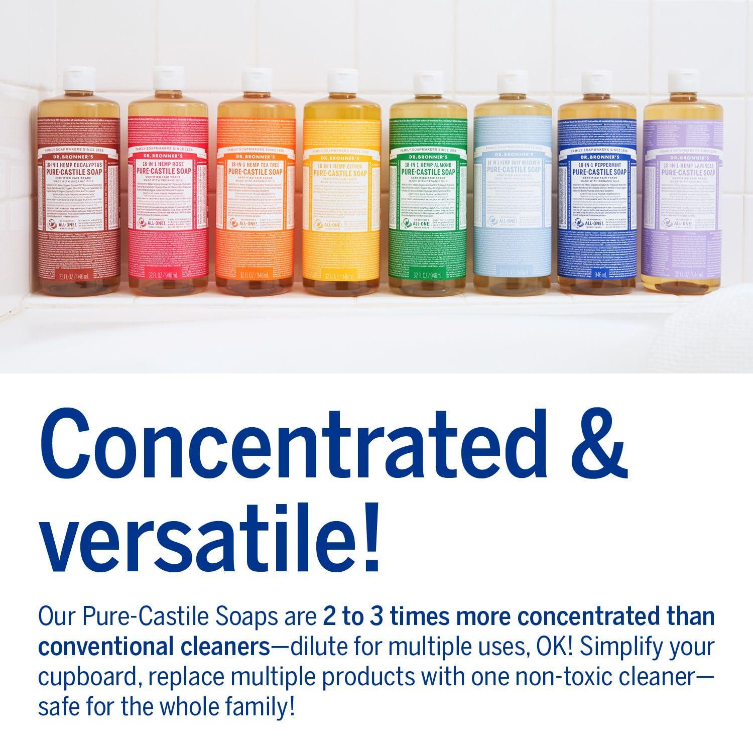 Dr. Bronner's Dr. Bronners - Pure-Castile Liquid Soap (Peppermint, 32 ounce) - Made with Organic Oils, 18-in-1 Uses: Face, Body, Hair, Laundry, Pets and Dishes, Concentrated, Vegan, Non-GMO