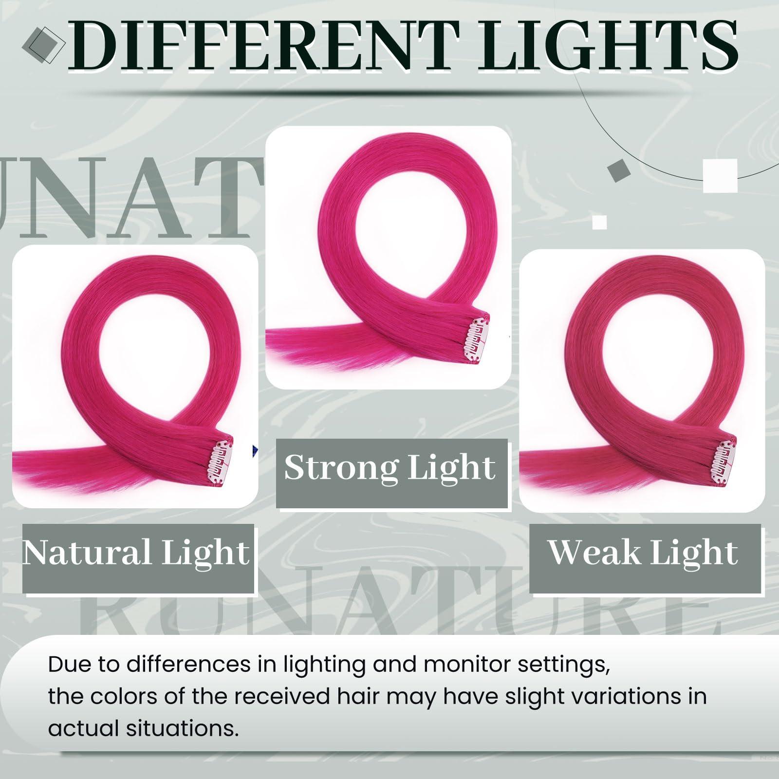 RUNATURE RUNATURE Bundles 22 Inch Purple and Hot Pink Hair Extensions Real Human Hair Clip ins 25g 5pcs