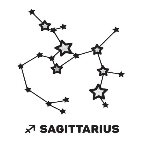 Fashiontats Zodiac Constellation Temporary Tattoos | Black with Metallic Silver Accents | Pack of 10 | MADE IN THE USA | Skin Safe | Removable (Sagittarius)