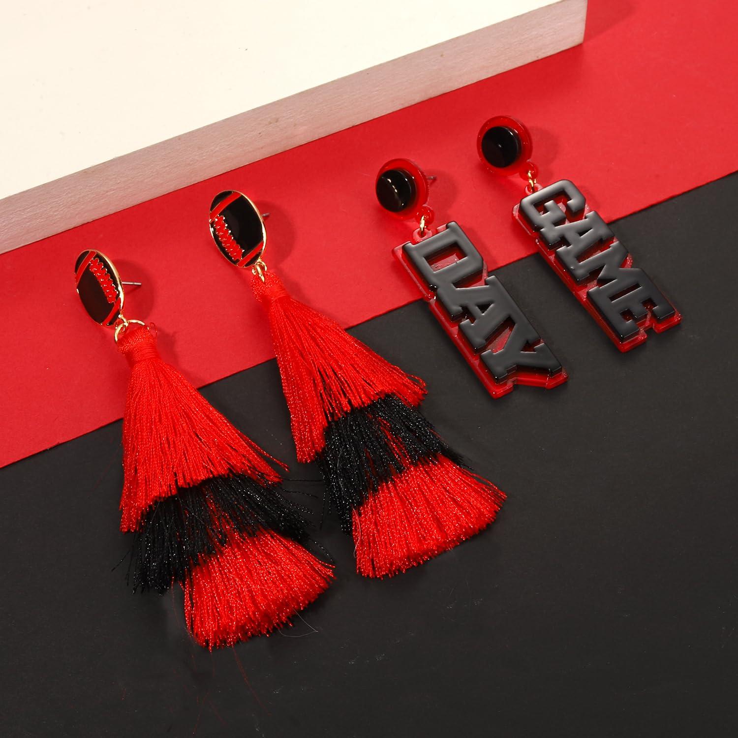 CEALXHENY CEALXHENY Game Day Headbands for Women Red Spirit Day Accessories Jeweled Football Headband Heishi Bracelets Game Day Tassel Earrings Football Mom Game Day Accessories Outfits Gifts (Game Day F)