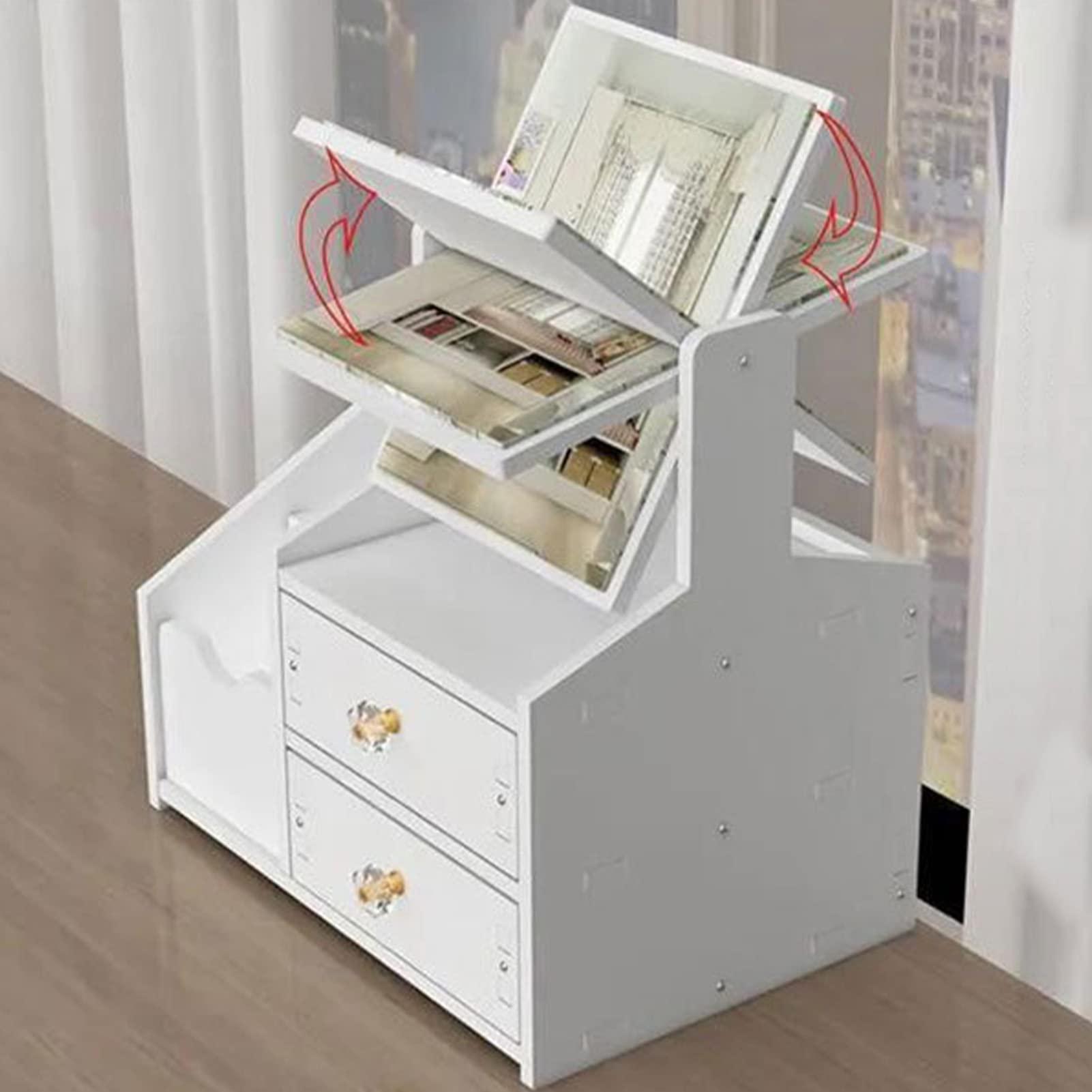 Cyrank Drawer Makeup Organizer for Vanity, Large Capacity Cosmetic Makeup Drawer Organizer White Cosmetic Storage Drawer Desktop Makeup Container with Mirror