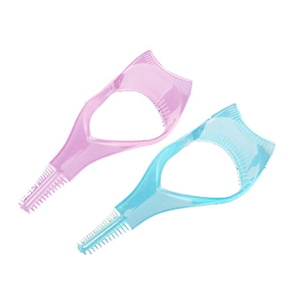 DPWOUM 2Pcs Pink and Blue 3in1 Mascara Shield Guard Eyelash Brush Curler Guide Applicator Comb Makeup Tool Random Color Mascara Brushes Makeup Brushes and Tools