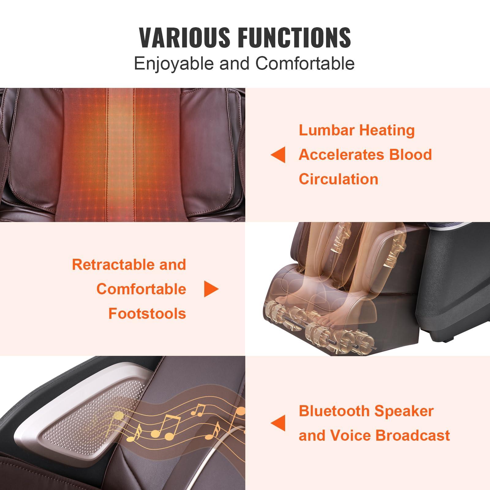 VEVOR VEVOR Massage Chair with Flexible SL-Track, Full Body Zero Gravity Recliner, 10-18 Auto Modes, 3D Shiatsu, Heating, Bluetooth Speaker, Airbag, Foot Roller, and Touch Screen