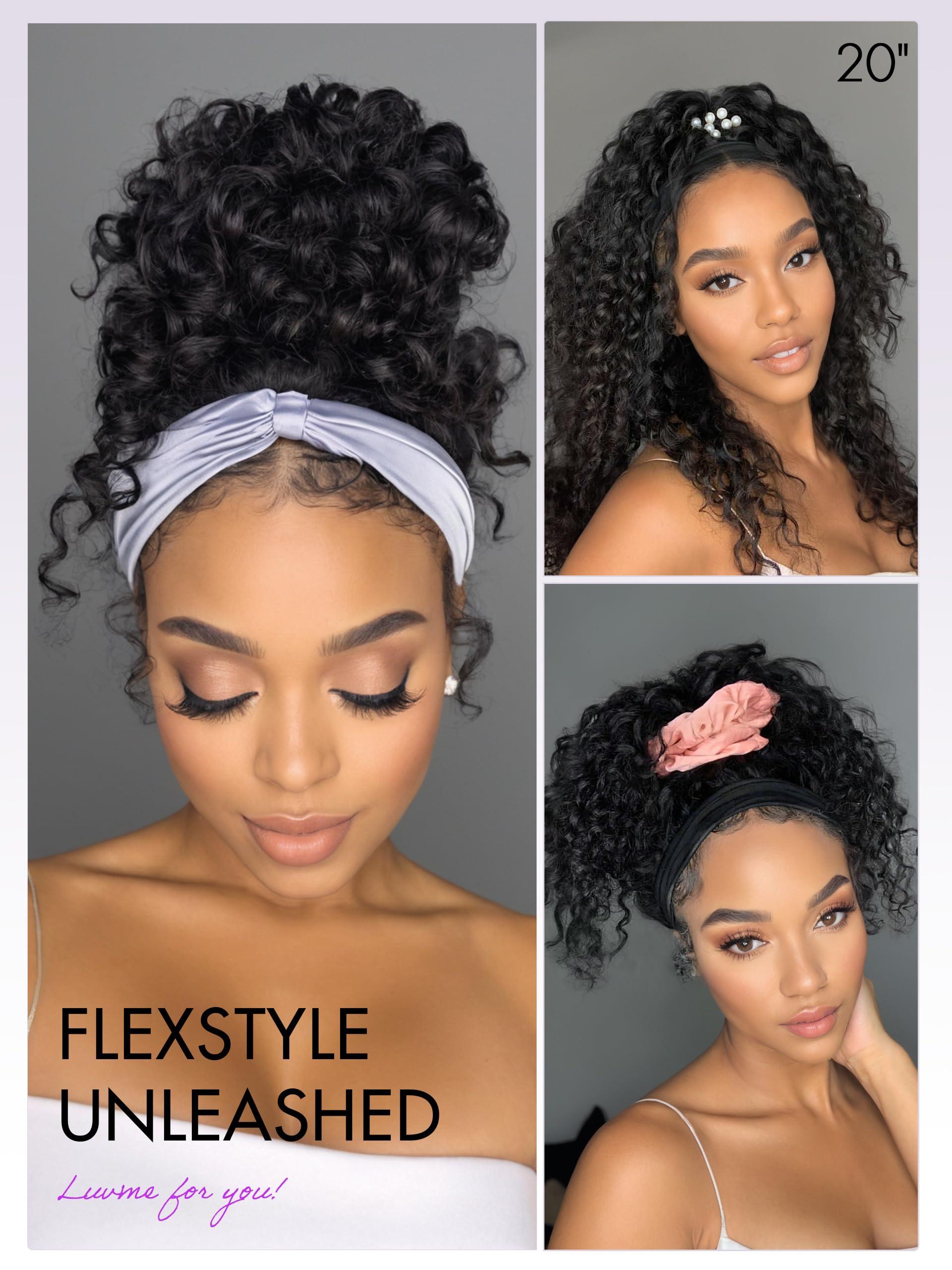LUVME HAIR LUVME HAIR Deep Wave Headband Wig Human Hair Throw On & Go No Lace Glueless Human Hair Wigs with Adjustable Headband Beginners Friendly (22 Inch & Natural Black)