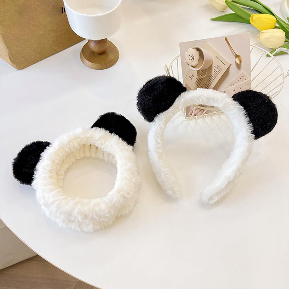 BFLCTTBD BFLCTTBD 2PCS Panda Ear Hairband Plush Panda Headband Panda Makeup Hair Band Washing Face Headbands Spa Skincare Headwrap for Women Girls