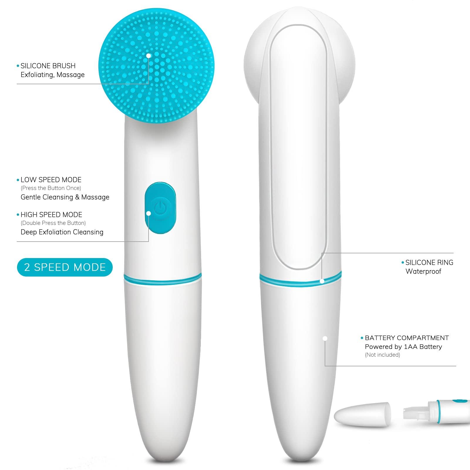 HEYFYV HEYFYV Electric Facial Cleansing Brush Set - Deep Cleansing System - Silicone & Bristle Brush Heads - 2-Speed Modes - Waterproof - Sensitive Skin