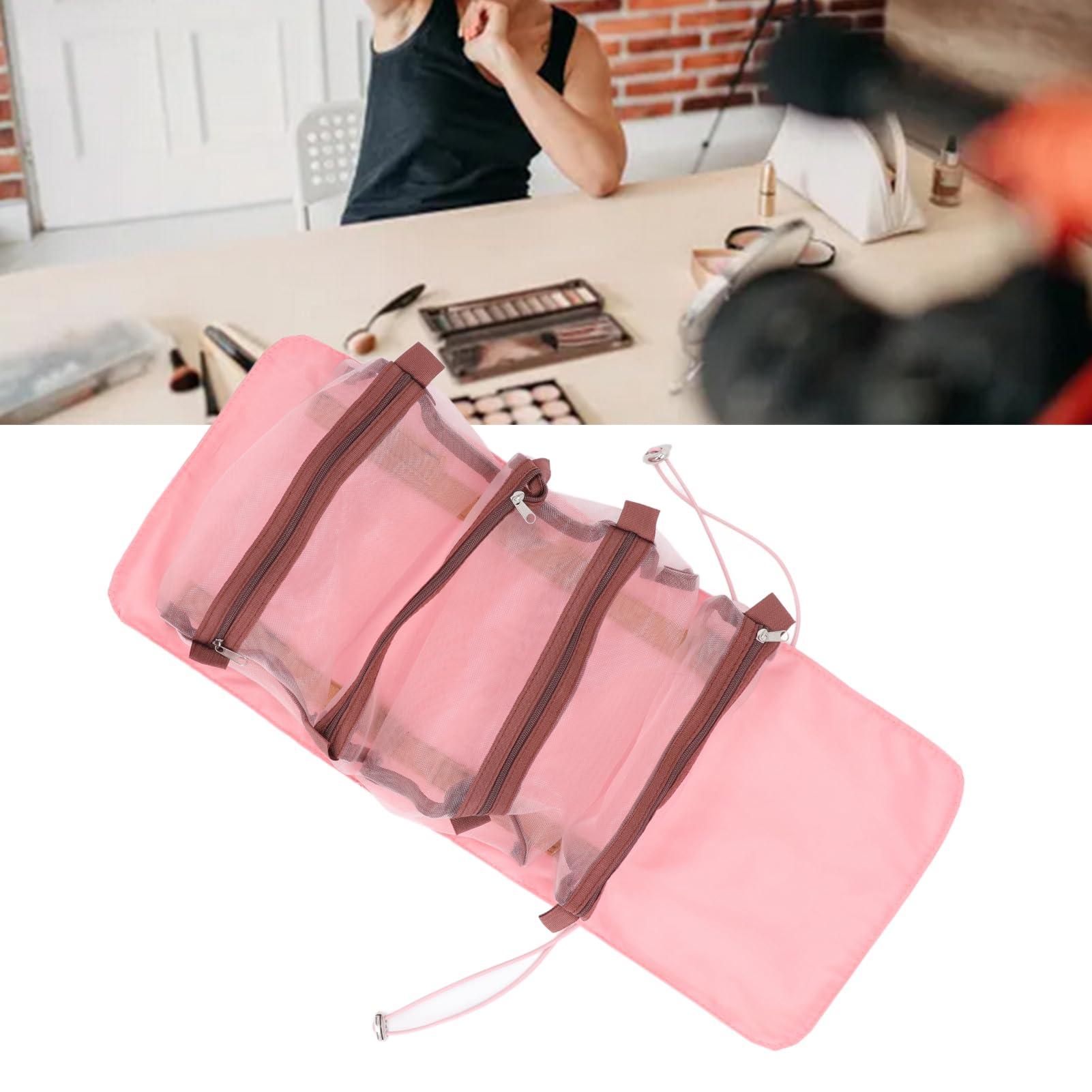 ZJchao Foldable 4 in 1 Makeup Bags, Cosmetic Bag Removable Compartments Mesh Bags Roll Up Toiletry Bag Portable Travel Organizer