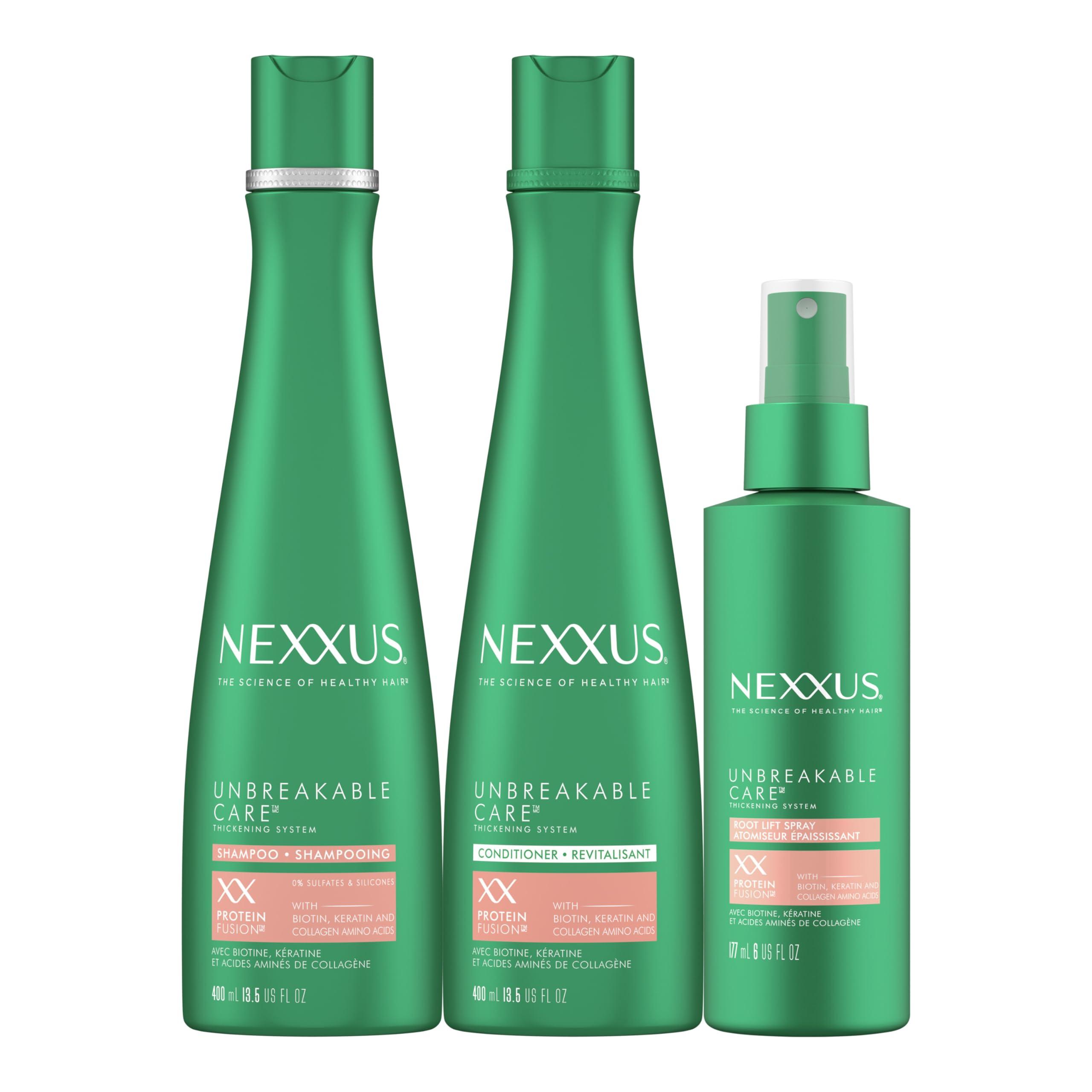 Nexxus Nexxus Unbreakable Care Shampoo Conditioner and Leave-In Spray 3 Pack For Fine and Thin Hair with Keratin Collagen Biotin 13.5 oz 6 oz