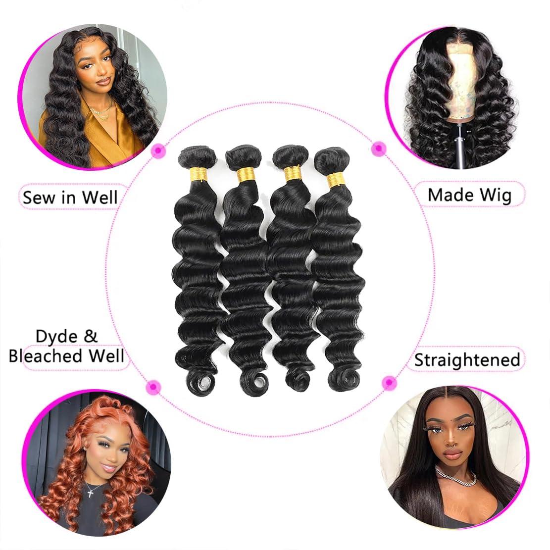 Vallbest Vallbest Bundles Human Hair Loose Deep Wave Bundles 24 26 28 30 inch Loose Deep Wave 4 Bundles Human Hair 10A Grade Unprocessed Brazilian Virgin Hair Bundles for Black Women