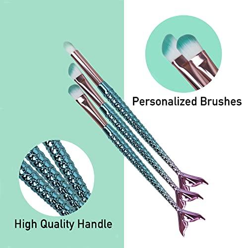 NIZIYI Mermaid Makeup Brushes Sets, Mermaid Makeup Cosmetic Brush Set Soft Nylon Bristles Beauty Brushes Kit Foundation Powder Cream Eyebrow Eyeliner Blush Cosmetic Concealer Brush with Bag