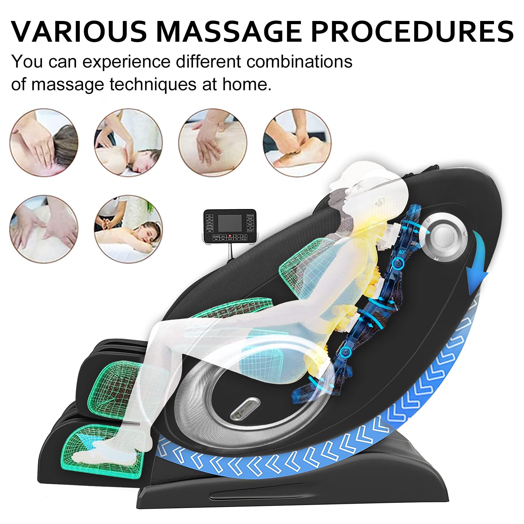 BILITOK BILITOK Massage Chair with Zero Gravity, Full Body Massage Chair Recliner with Airbags, Heating, Bluetooth Speaker, Foot Roller, Touch Screen, Gold